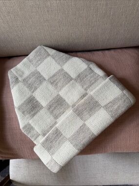 Loeffler Randall Cream and Taupe Ribbed Knit Beanie